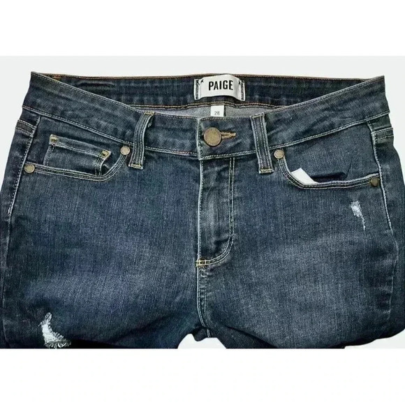 Paige Verdugo Women's 28 Ankle Jeans Blue Dark Wash Skinny Mid-rise Distressed - Picture 4 of 9
